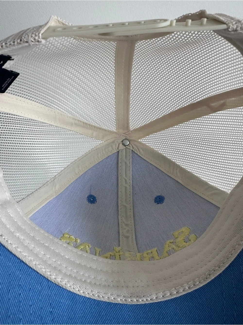 Sabrina's Pit Stop Blue and Cream Trucker Hat